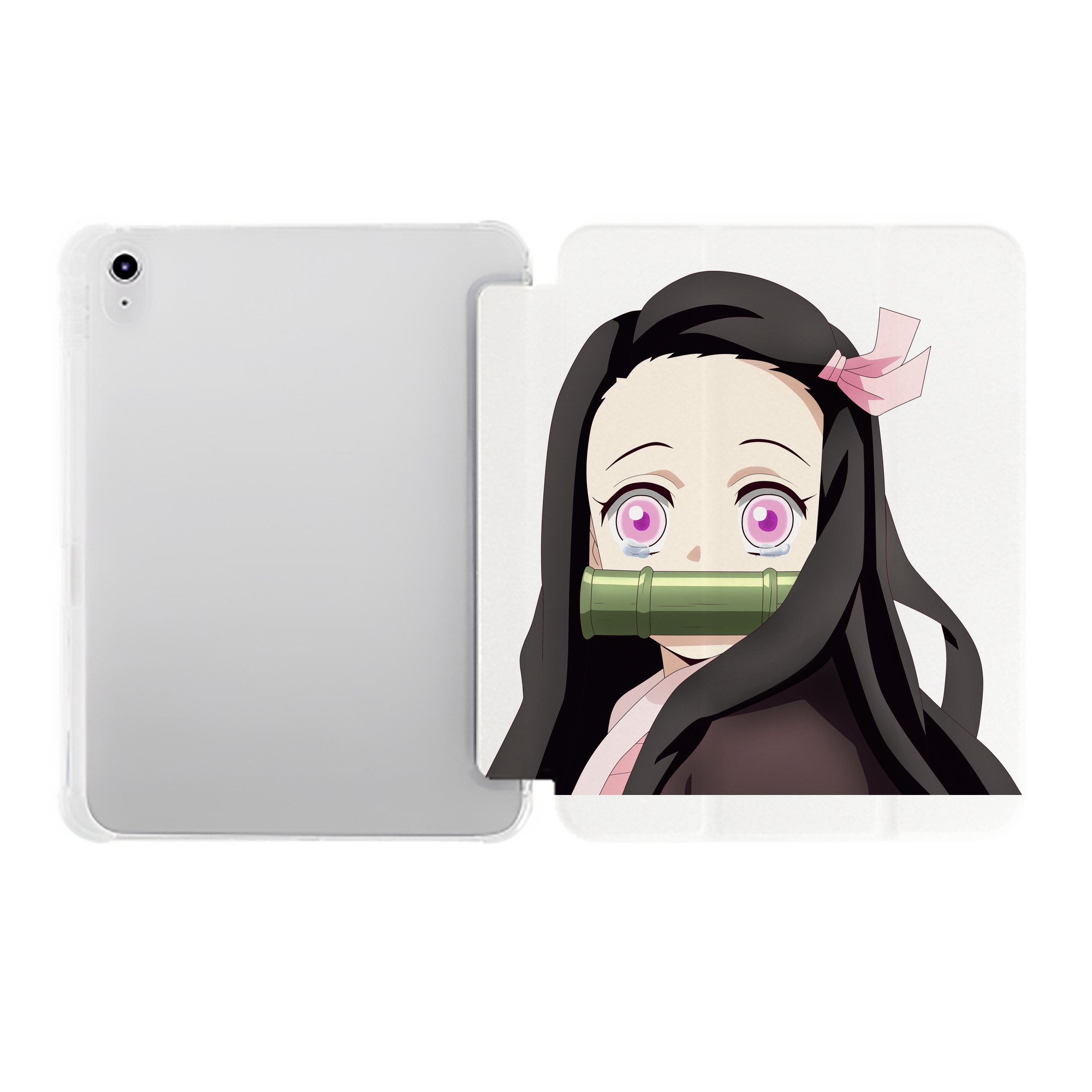 （画像用） 鬼滅の刃（きめつのやいば）竈門 禰󠄀豆子／かまど ねずこ Kamado Nezuko IPad ケース ペン収納付き 三つ折りスタンド PUレザー×シリコン 対応機種9.5/10.5/10.9インチ